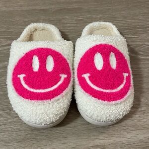 Cozy White Slippers with Pink Smiley Face